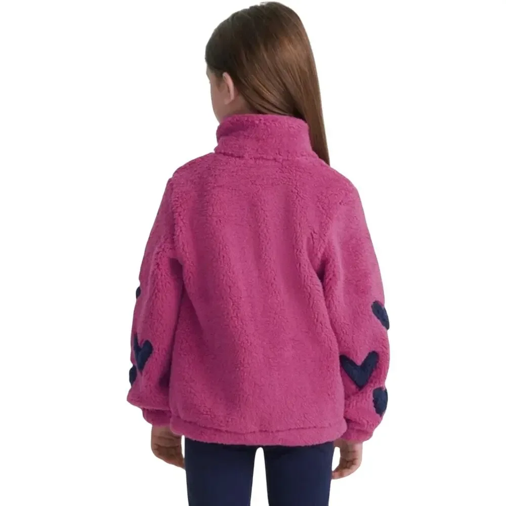 Splendid Girl's Jacket Fleece Zip Up Pink with Blue Hearts Size 4T